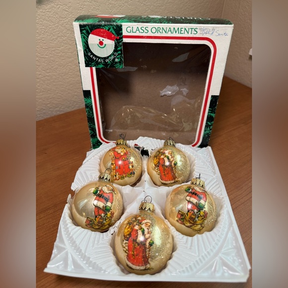Other - VTG Kurt S. Adler 5 Gold Hand Painted Santa Claus Glass Ornaments Santas World